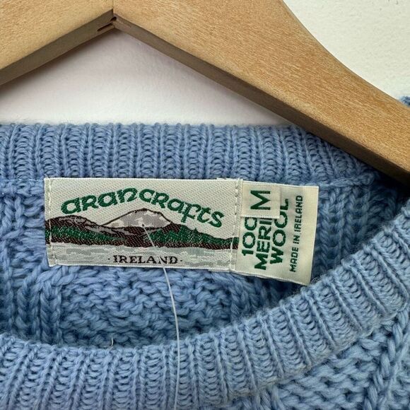 Aran Crafts Men’s Merino Wool Made in Ireland Light Blue Chunky Fisherman Knit S - Picture 3 of 11
